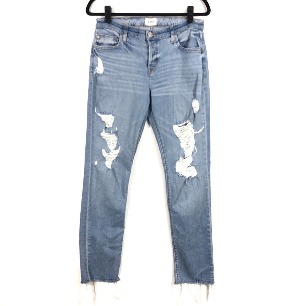 HUDSON Riley cropped relax straight raw cuff light wash distressed jeans O14